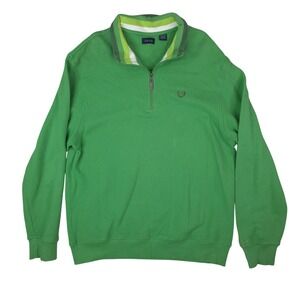 IZOD Quarter Zip Pullover Sweatshirt Mens L Green 100% Cotton Preppy Golf Casual